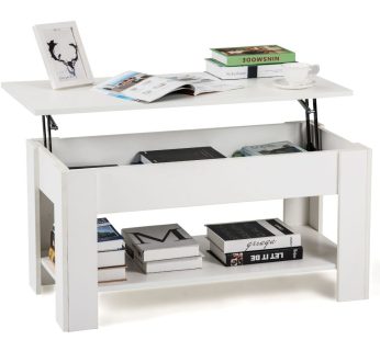 Lift up Top Coffee Table with storage and shelf living room(White) | EU Shipping