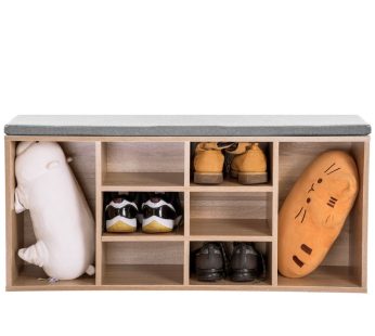 Wooden Shoe Bench Storage Shoe Cabinet Rack Hallway Cupboard Organizer with Seat Cushion 104 x 30 x 48 cm(W x D x H) (Natural, 14-Grids)