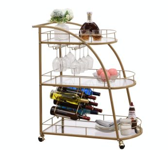 Golden Mobile Bar Cart Serving Wine Cart with Wheels, 3-tier Metal Frame Elegant Wine Rack for Kitchen, Party, Dining Room and Living Room