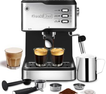 Geek Chef Espresso Machine, Espresso and Cappuccino latte Maker 20 Bar Pump Coffee Machine Compatible with ESE POD capsules filter&Milk Frother Steam Wand,950W,1.5L Water Tank Ban