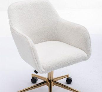 New Teddy Fabric Material Adjustable Height Swivel Home Office Chair For Indoor Office With Gold Legs,White