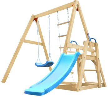 Wooden Swing Set with Slide, Outdoor Playset Backyard Activity Playground Climb Swing Outdoor Play Structure for Toddlers, Ready to Assemble Wooden Swing-N-Slide Set Kids Climbers