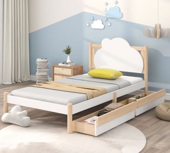 Wooden Solid White Pine Storage Bed with Drawers Bed Furniture Frame for Adults, Kids, Teenagers 3ft Single (White 190x90cm)