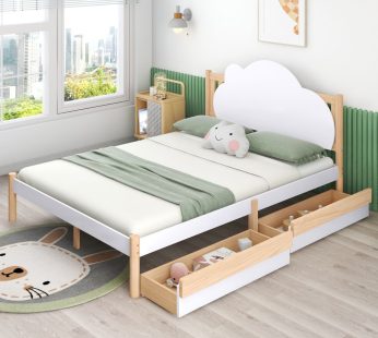 Wooden Solid White Pine Storage Bed with Drawers Bed Furniture Frame for Adults, Kids, Teenagers 4ft6 Double (White 135x190cm)
