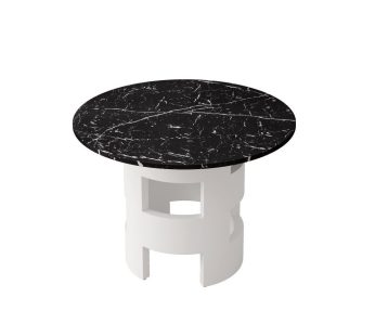 42.12″Modern Round Dining Table with Printed Black Marble Table Top for Dining Room, Kitchen, Living Room,Black+White