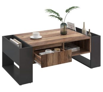 Wood grain coffee table, with a handleless drawer, a storage compartment and rear storage compartment, double-sided storage. With storage compartments on both sides.Office, living room sofa table