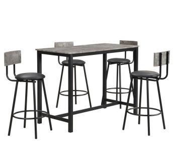 Industrial Bar Table Set with 4 Chairs,Modern Counter Height Kitchen Dining Table for 4,Simple and stylish, (Black+Grey)