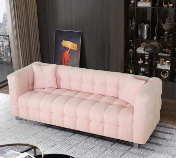 Pink teddy fleecesofa 80 inch discharge in living room bedroom with two throw pillows hardware foot support