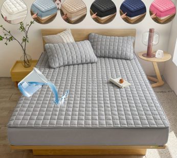 1pc Quilted Waterproof Mattress Protector (Without Pillow And Core), Soft Comfortable Solid Color Bedding Mattress Cover, For Bedroom, Guest Room, With Deep Pocket, Fitted Bed Sheet Only