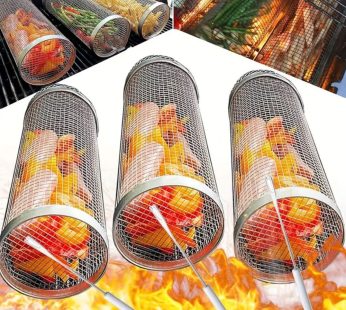 2/4pcs, BBQ Net Tube, Rolling Grilling Basket, Greatest Grilling Basket, Stainless Steel Wire Mesh Cylinder Grill Basket, Portable Outdoor Camping Non-stick Barbecue Bag For Fish Vegetable, Outdoor Camping Picnic, Cookware Barbecue Tool Accessories