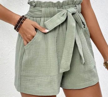 Dual Pockets Drawstring Shorts, Casual Textured Shorts For Spring & Summer, Women’s Clothing
