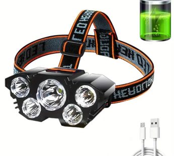 1pc Super Brightest Powerful 5 LED Headlamp Rechargeable Headlamps Waterproof Headlights Head Torch Outdoor Camping Running Lighting