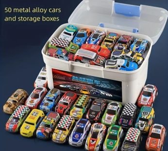 50pcs Mini Alloy Pull-Back Cars with Storage Box, Friction-Powered Vehicle Set, Ideal for Playtime and Developing Motor Skills, Perfect Gift for Holidays and Birthdays for Boys and Girls