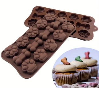 14-Grid Silicone Pet Treat Mold: Durable Dog Bone & Cat Paw Shapes for Baking, Chocolates, Ice – Family & Pet-Friendly, Easy to Clean