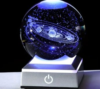 3D Engraved Solar System Crystal Ball with Color-Changing LED Light Base – USB-Powered Educational Astronomy Decor