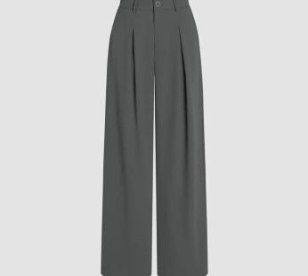 Solid Wide Leg Pants, Elegant Button Slant Pocket Draped Pants, Women’s Clothing