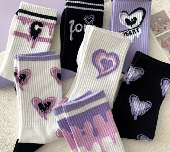 7 Pairs Heart Print Socks, Comfy & Cute Street Sports Socks, Women’s Stockings & Hosiery