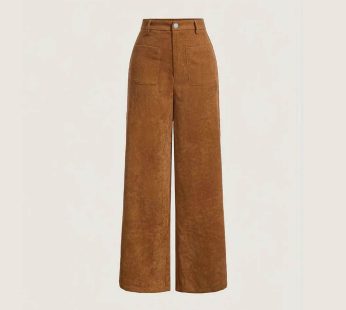 Solid Corduroy Straight Leg Pants, Vintage Patched Pocket Loose Pants, Women’s Clothing